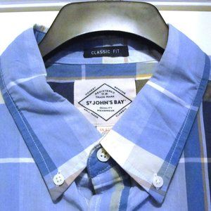 St Johns Bay SS XL Classic Fit Light Blue Gold Dark Blue Yellow White